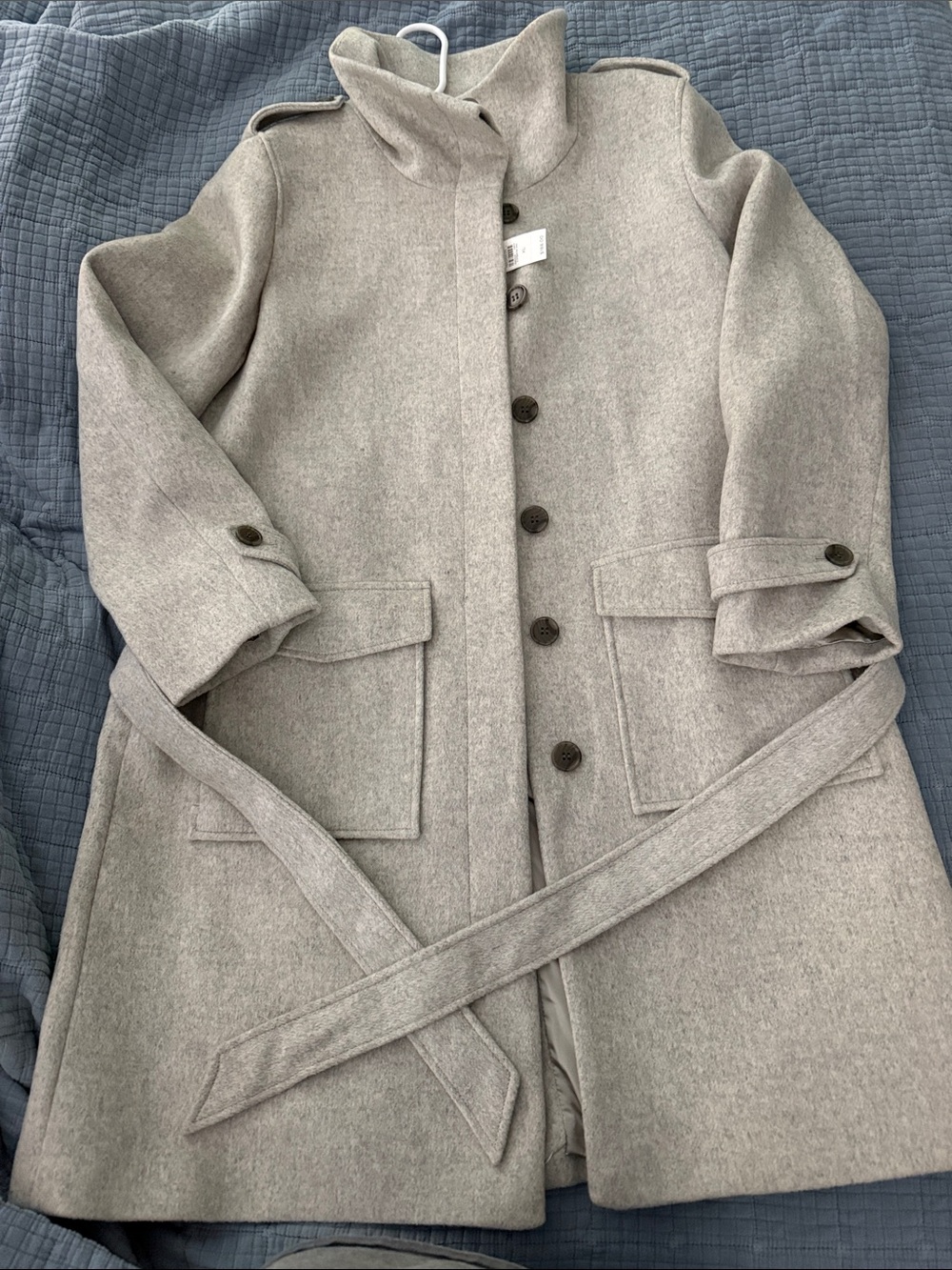 LOFT Light Gray Wool-Blend Trench Coat with Belt